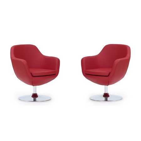 MANHATTAN COMFORT Caisson Faux Leather Swivel Accent Chair in Red and Polished Chrome (Set of 2) 2-AC028-RD